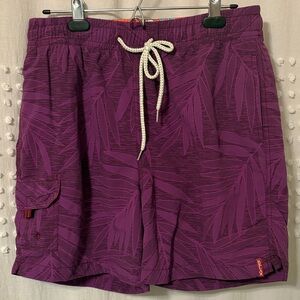 TOMMY BAHAMA Men's Purple Leaf-Print Swim/Board Shorts